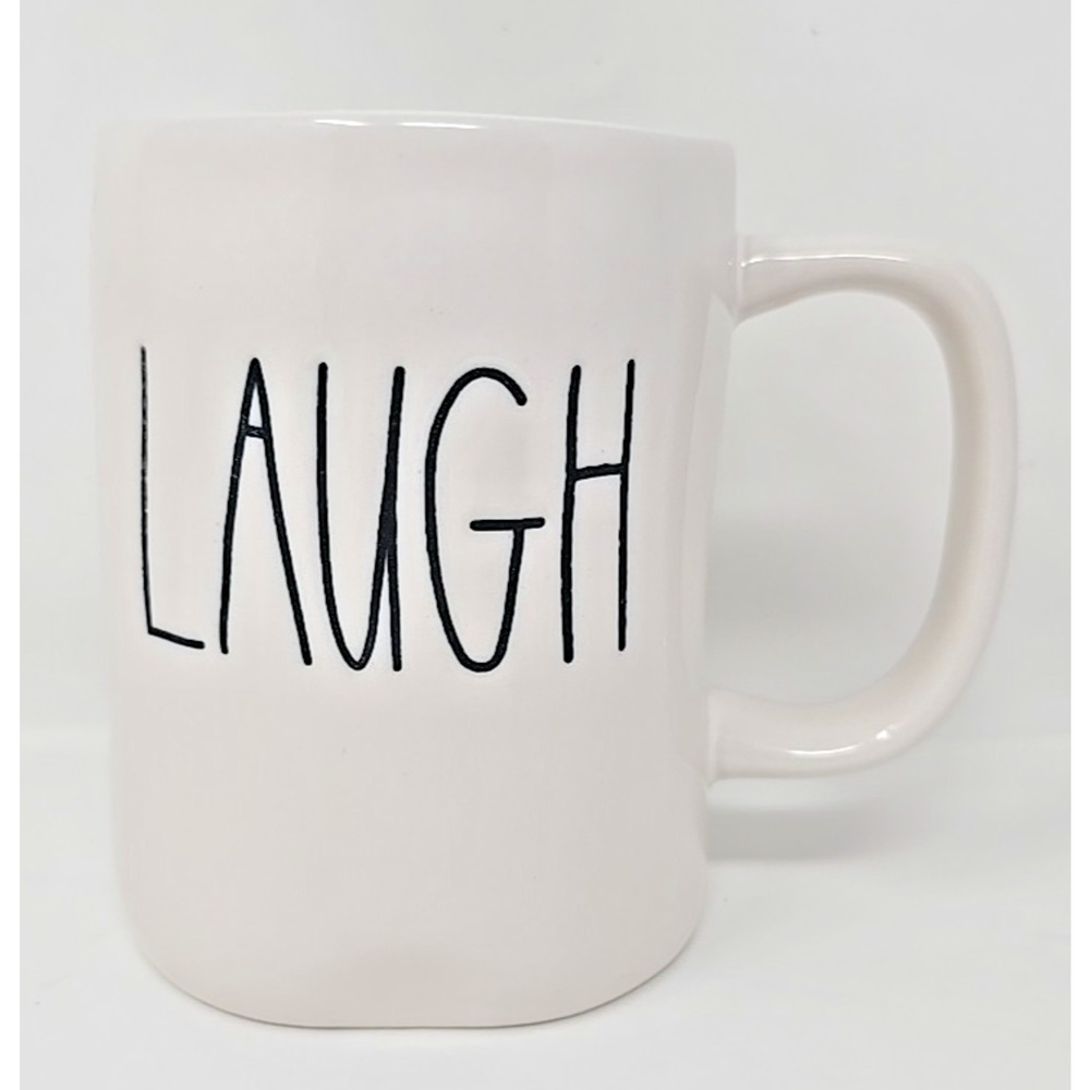 Rae Dunn Artisan Collection White " Laugh " Mug by Magenta, 4.75" Tall U233